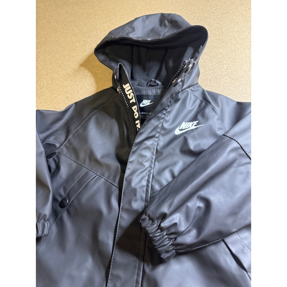 Nike Kids Black Hooded rain‎ Windbreaker Fleece Lined Jacket Just Do It 2T